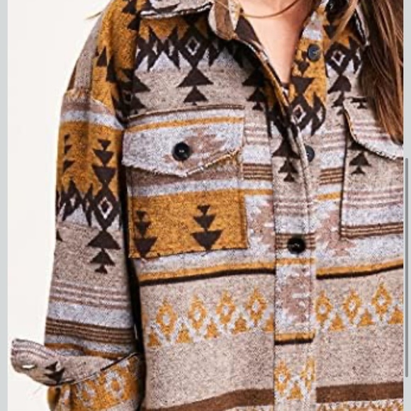Womens boho Woolen jacket Aztec print - Picture 5 of 5